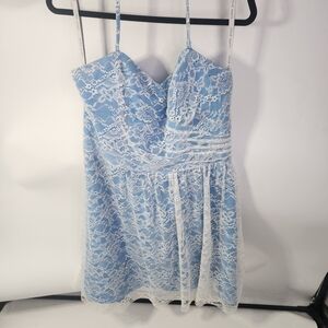 Alfred Angelo Sky Blue and White Lace Dress Size 16